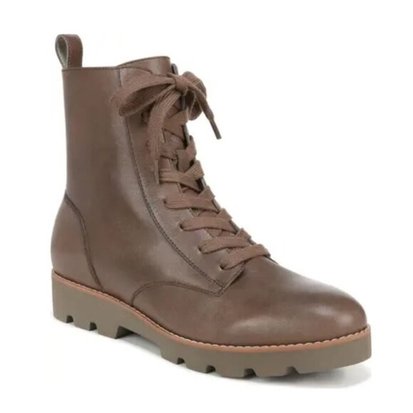 NIB VIONIC Lani Lace Up Zip Leather Combat Boot Greige 6 - Picture 1 of 16